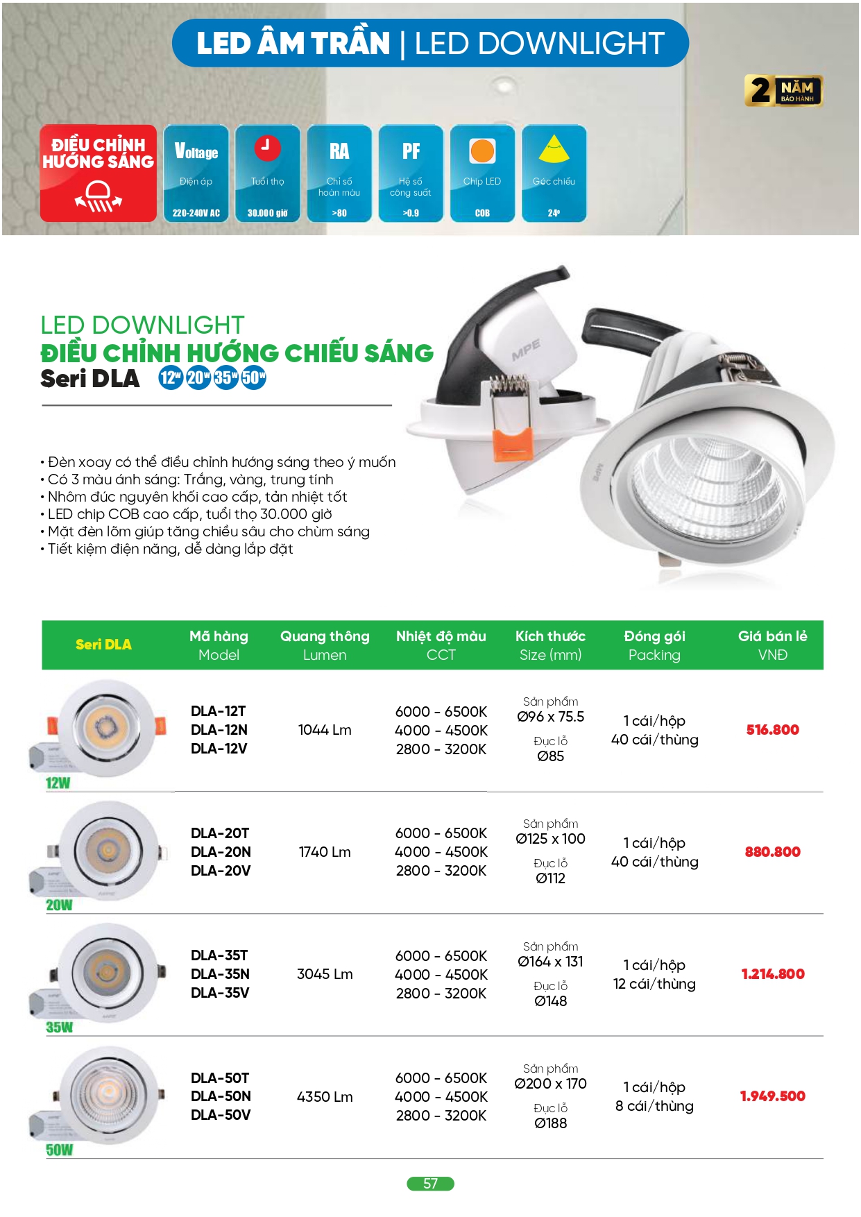 Bảng giá đèn LED MPE 2026